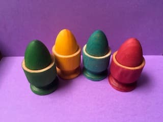 Close-up of handcrafted wooden sorting rings