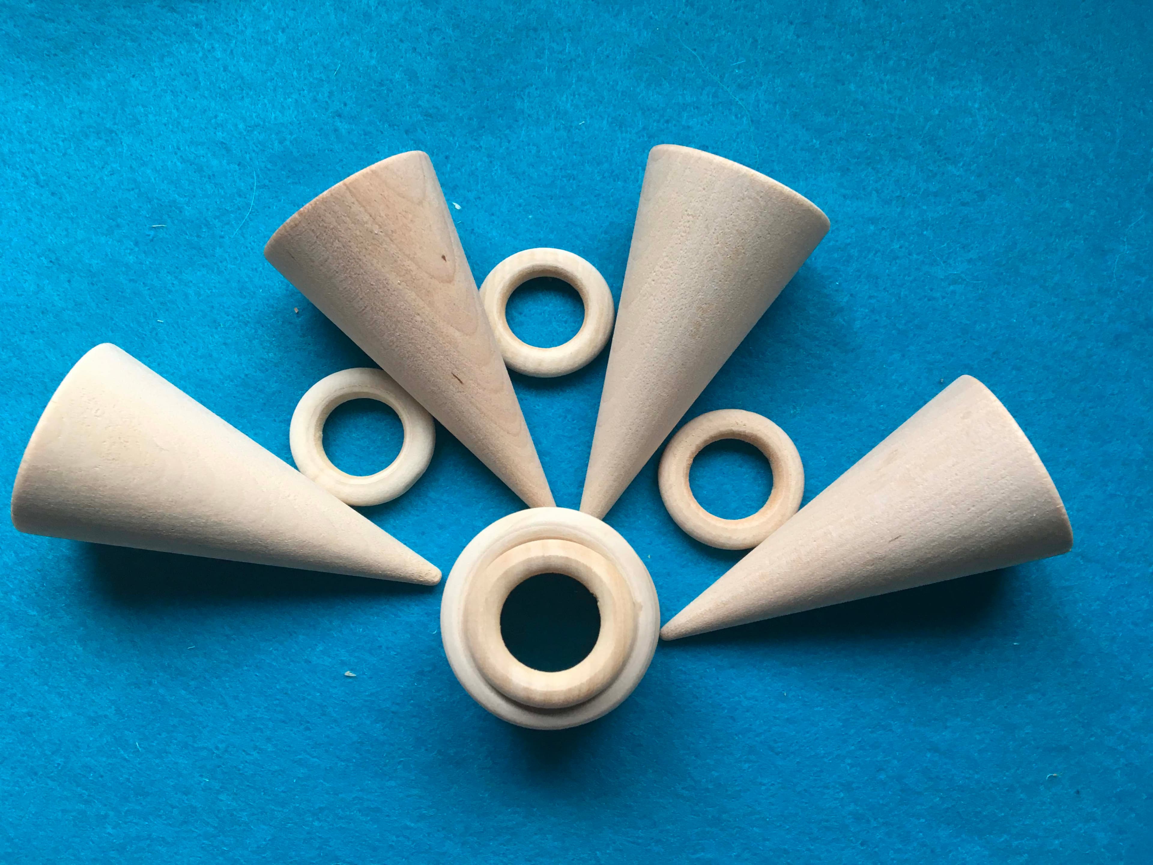 Natural wooden tactile rings in varied sizes and wood grains